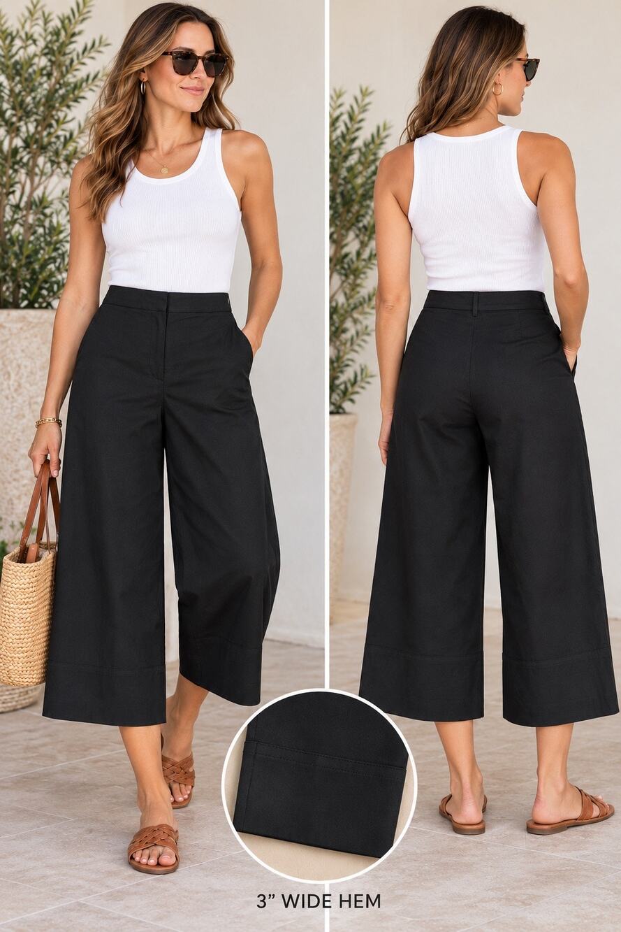 Banana Republic Linen Blend High Rise Wide Leg Cropped Pants Black Size L Career